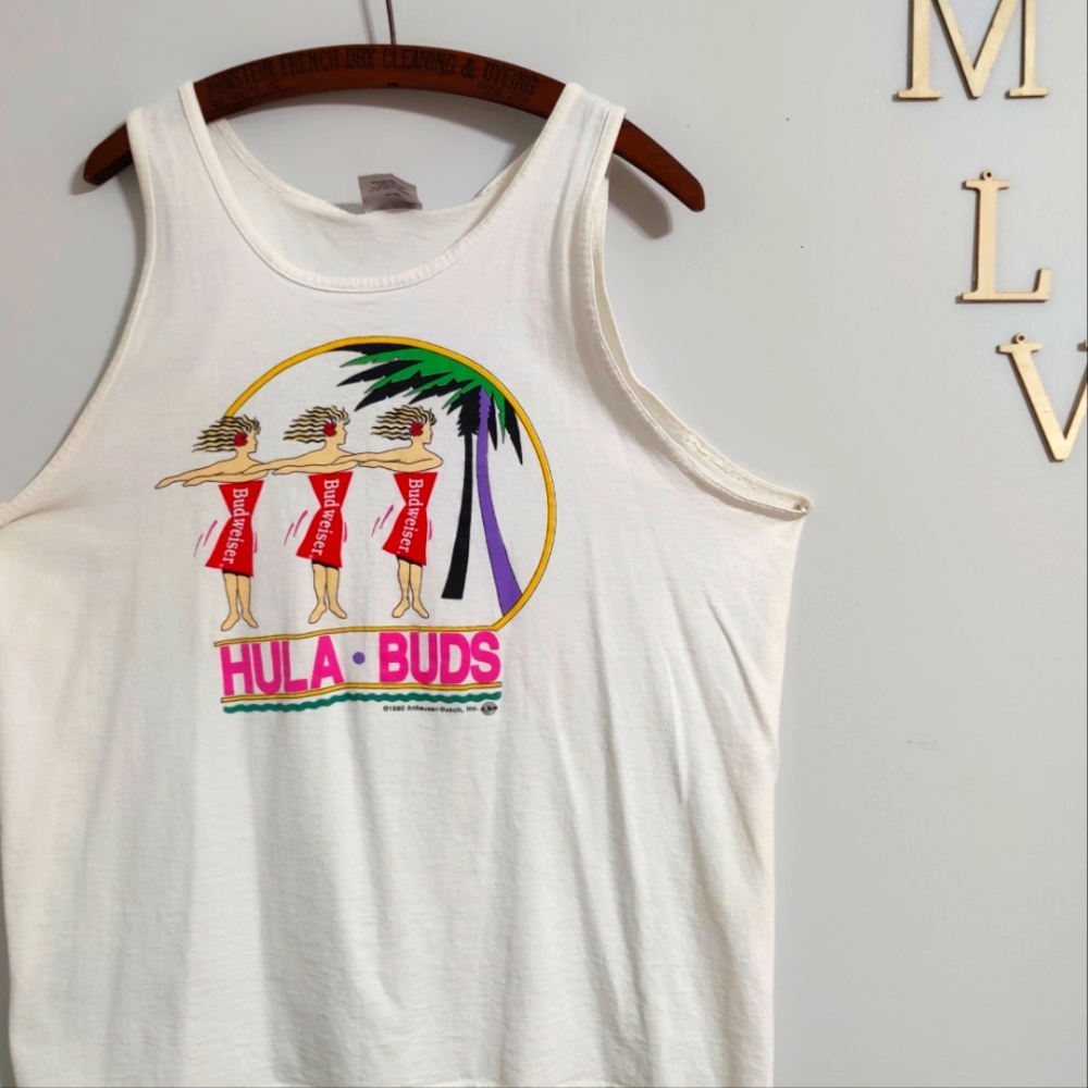 Hula Buds 1990 beer logo single stitch factory tank top Anheuser Busch VTG   XL